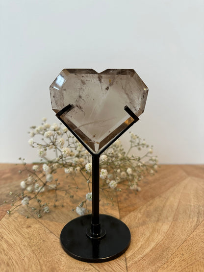 Smoky quartz heart on stand