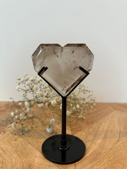 Smoky quartz heart on stand