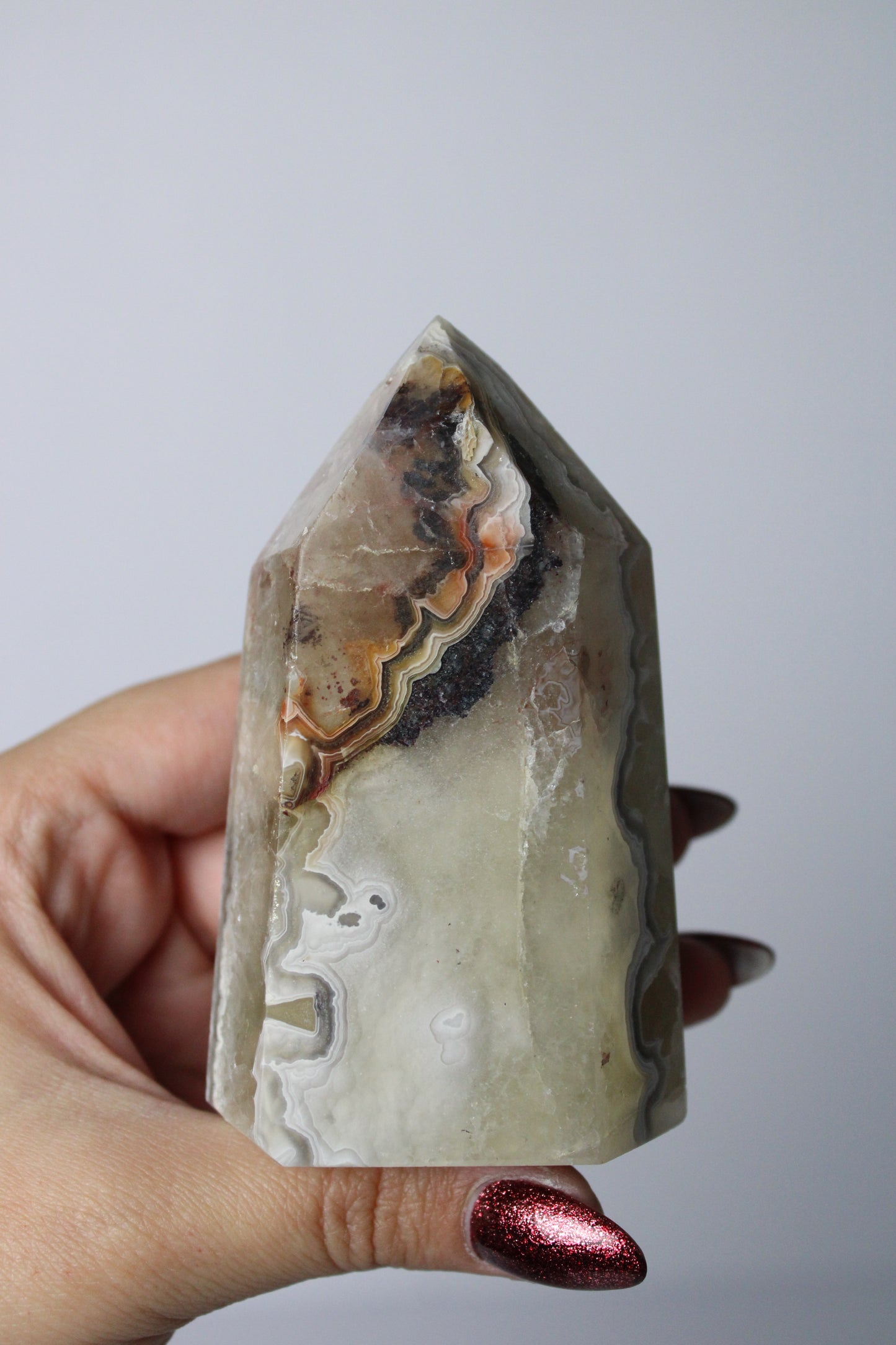 Mexican lace agate toren - Gemstone Dreams