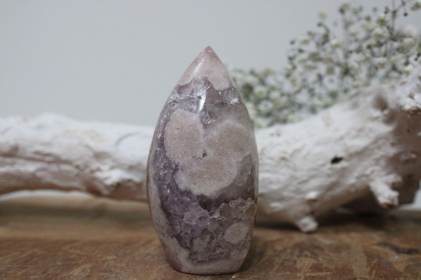 Pink amethyst with flower agate flame