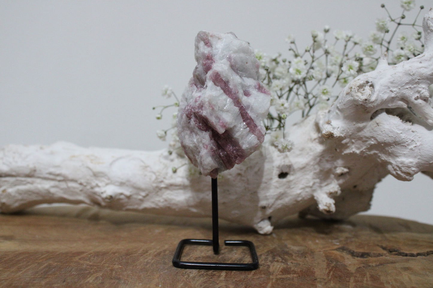 Pink tourmaline on stand