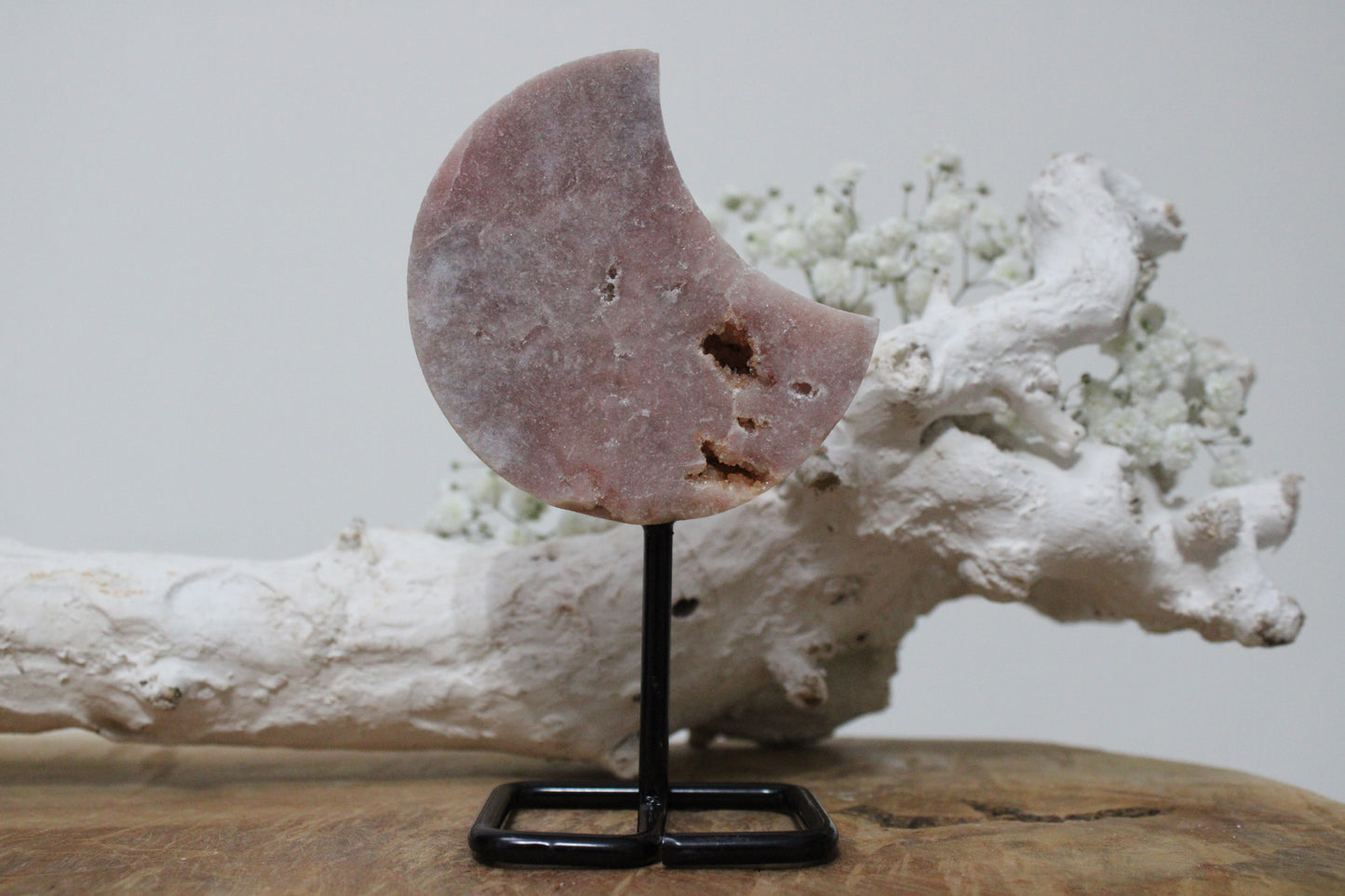 Pink amethyst moon on stand