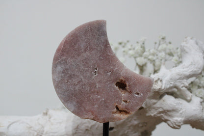 Pink amethyst moon on stand