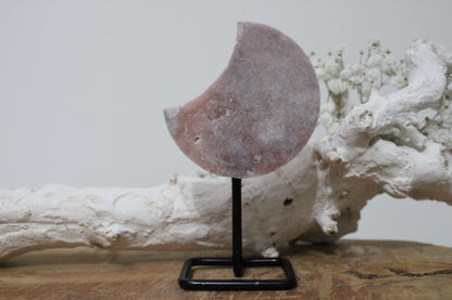 Pink amethyst moon on stand