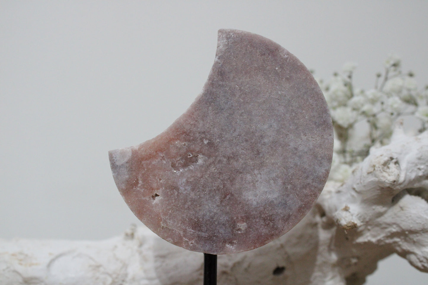 Pink amethyst moon on stand