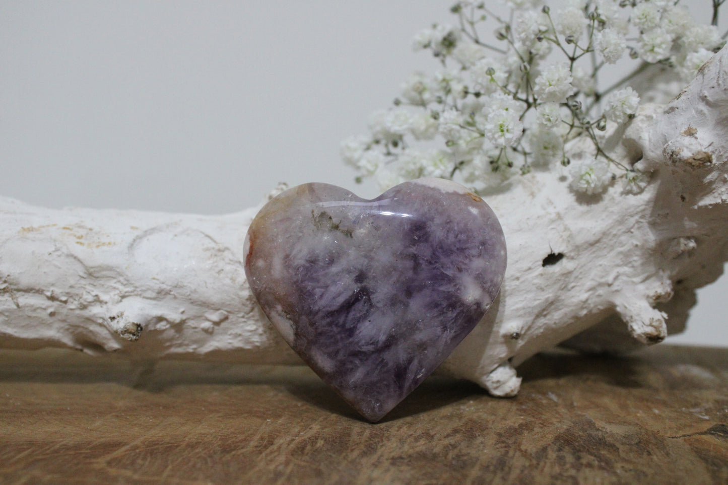 Amethyst with flower agate heart