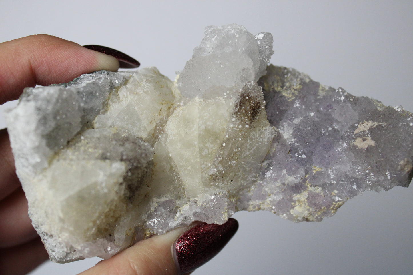 Amethyst with calcite cluster (sugar)