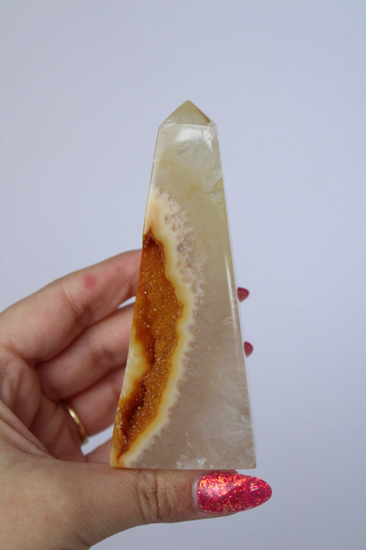 Achat-Obelisk orange druzy