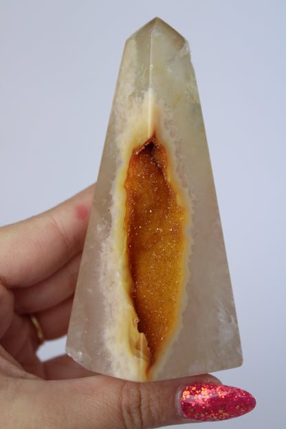 Agate obelisk orange druzy