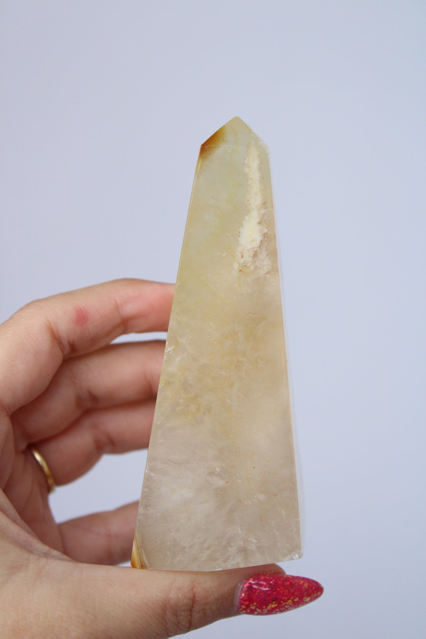 Agate obelisk orange druzy