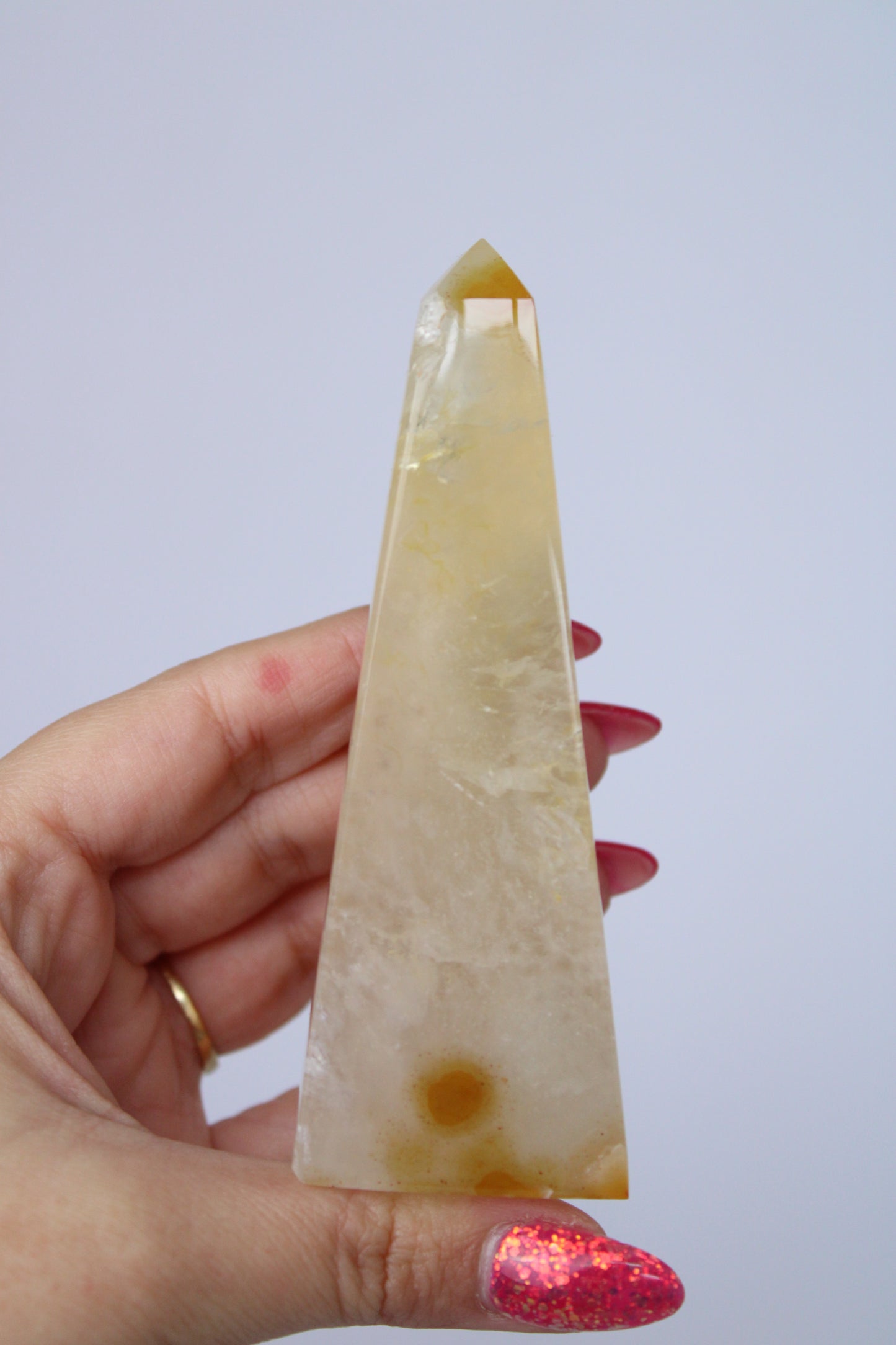 Agate obelisk orange druzy