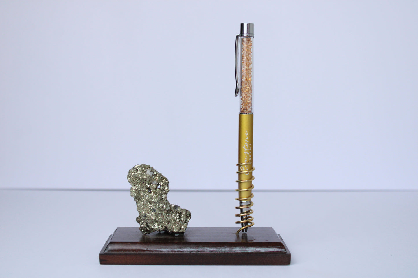 Pen holder with pyrite